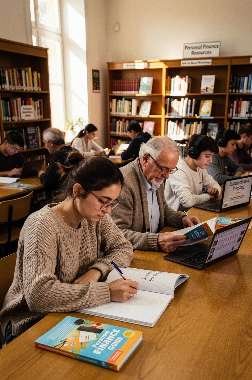 Laptop képernyőjén nyitott személyes pénzügyi blog, amely strukturált tanulási útmutatókat kínál pénzügyi tudatossághoz.